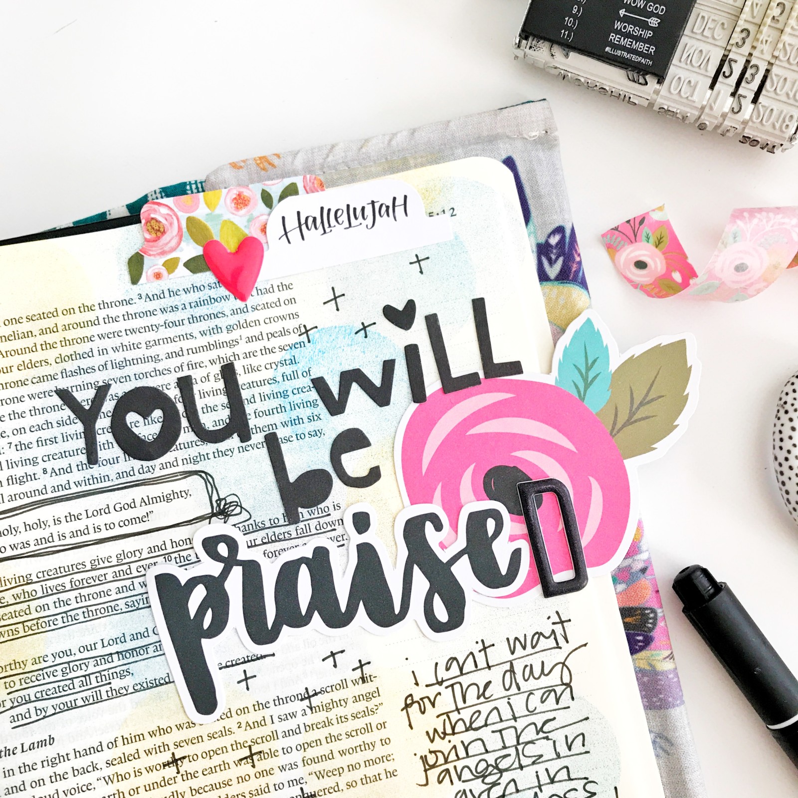 Bible journaling entry by April Crosier | You Will Be Praised | Revelation 4:8-11