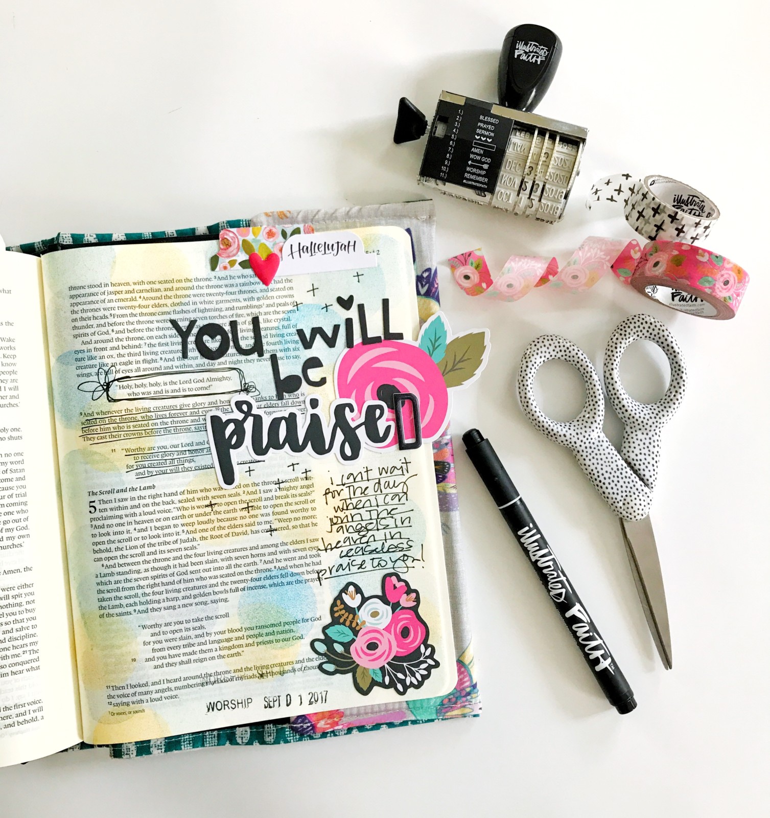 Bible journaling entry by April Crosier | You Will Be Praised | Revelation 4:8-11