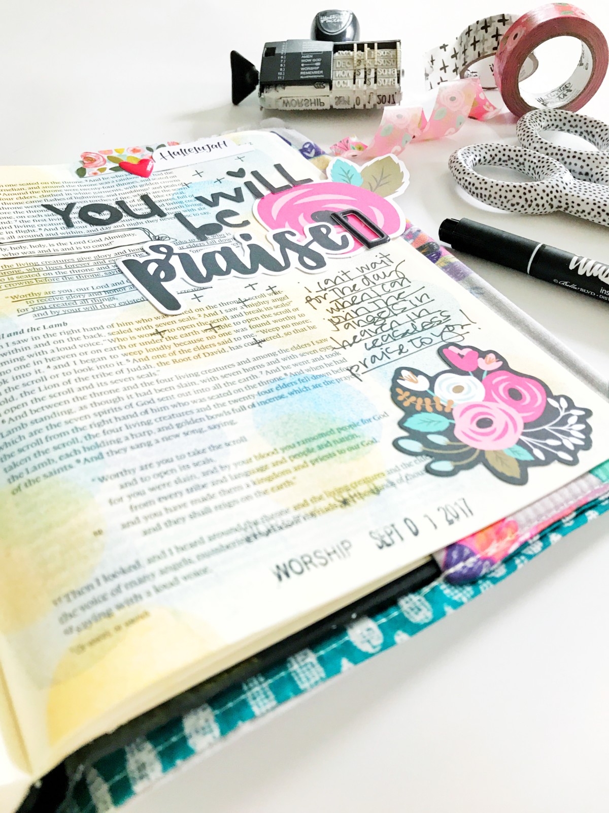 Bible journaling entry by April Crosier | You Will Be Praised | Revelation 4:8-11