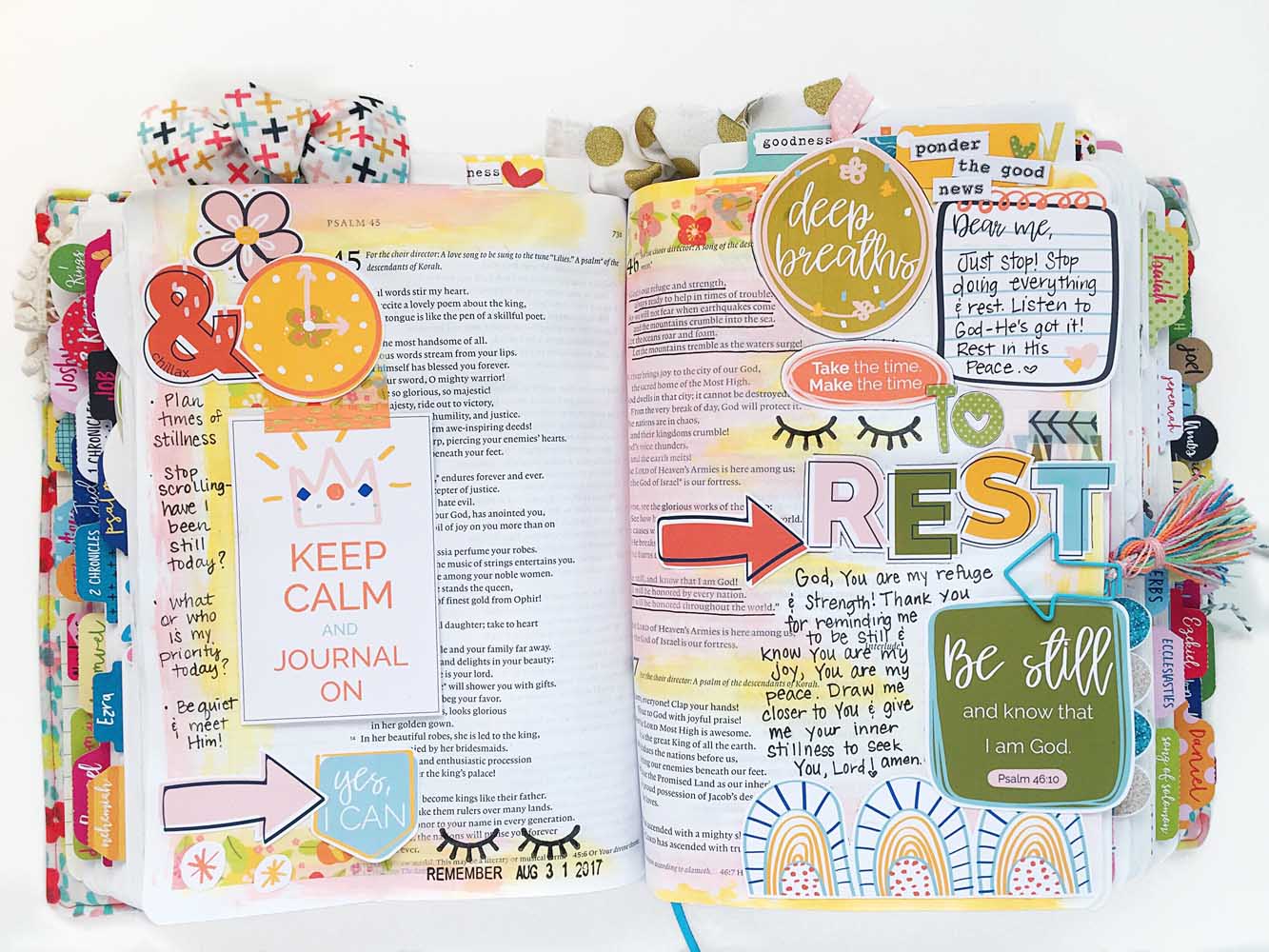hybrid Bible journaling entry using digital printables by Cristin Howell | Time to Rest