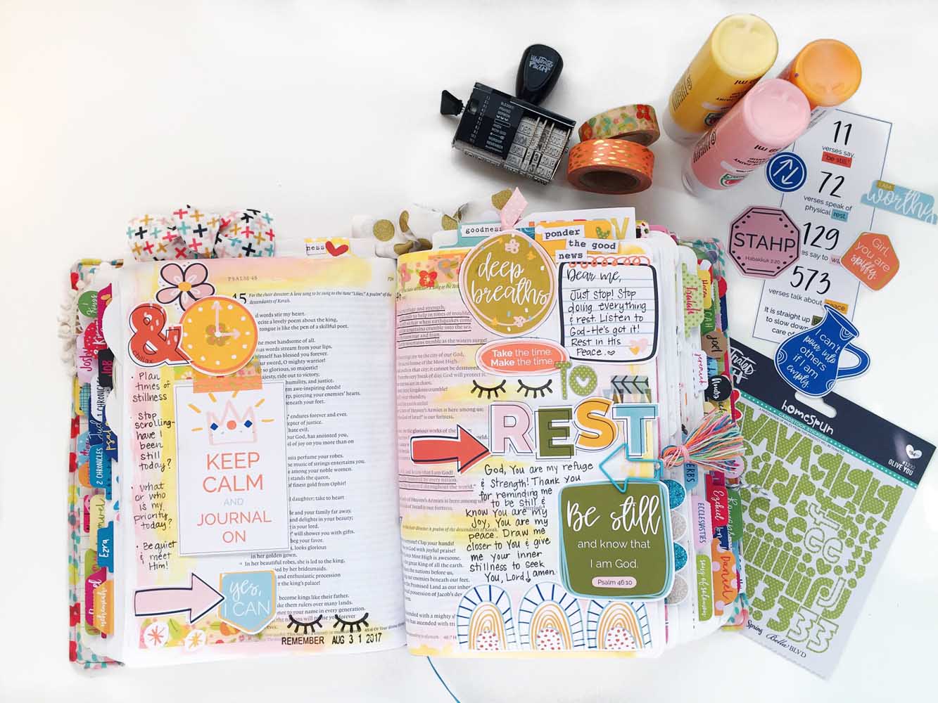 hybrid Bible journaling entry using digital printables by Cristin Howell | Time to Rest
