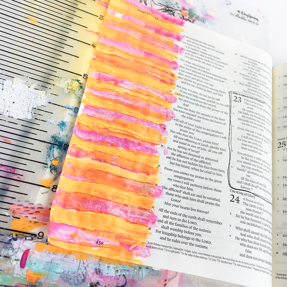 mixed media Bible journaling tutorial - scraping paint stripes by Heather Greenwood | Illustrated Faith Faith>Fear Collection
