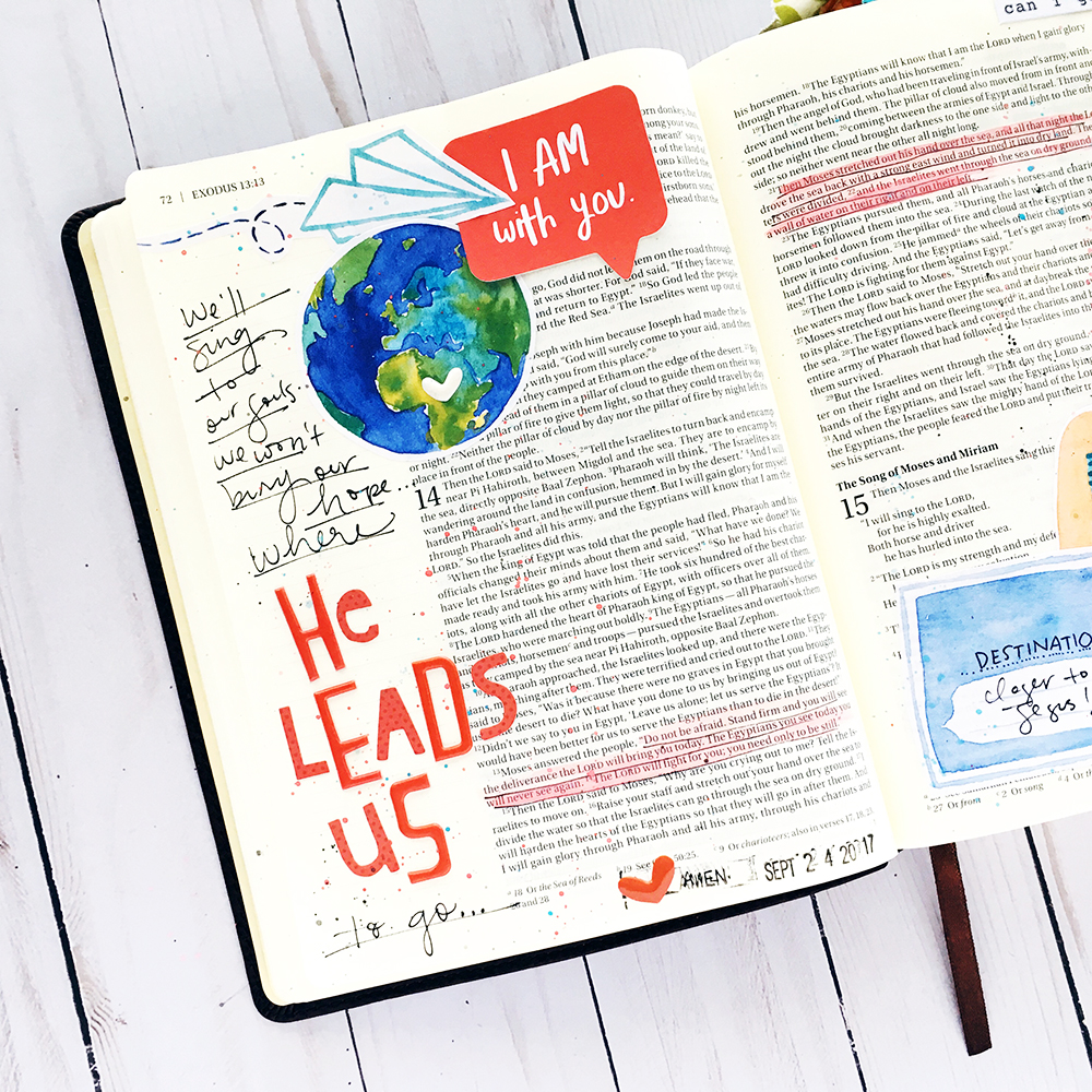 hybrid Bible journaling entry by Bailey Robert using digital printables | Words of Worship: Red Sea Road