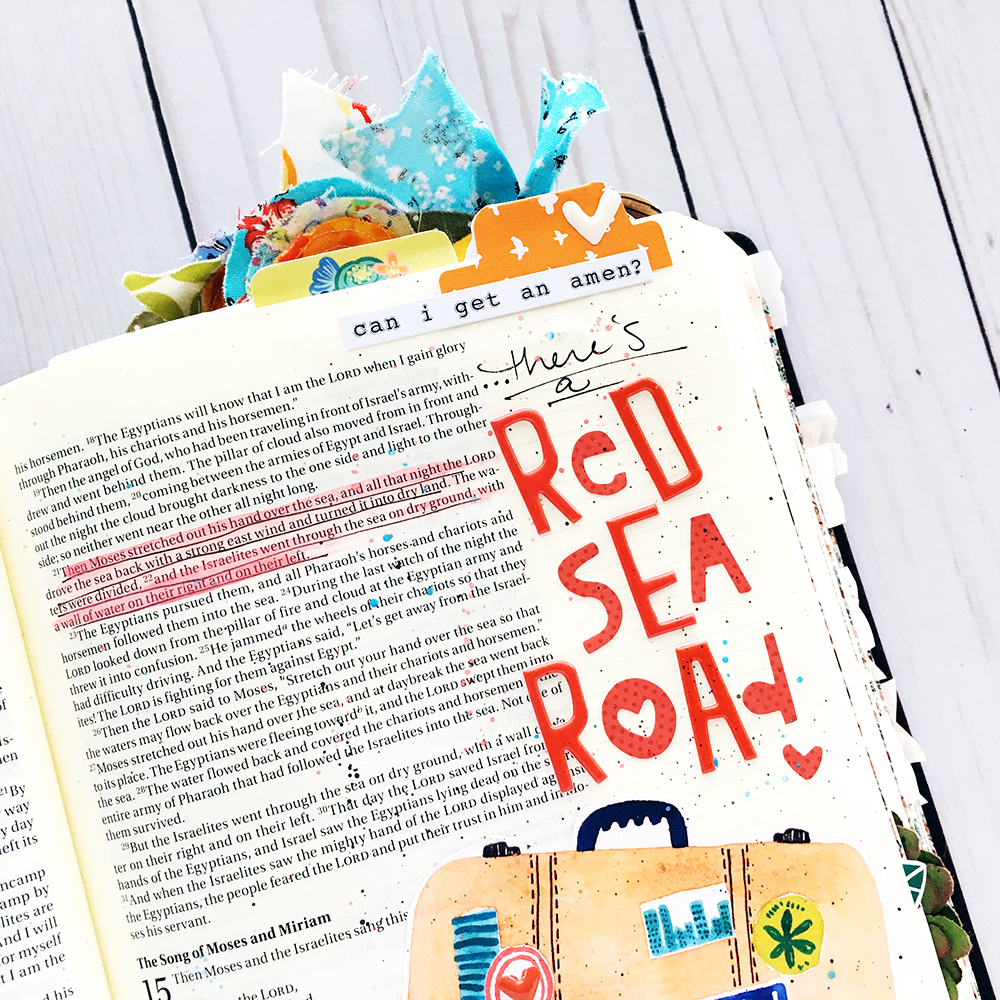 hybrid Bible journaling entry by Bailey Robert using digital printables | Words of Worship: Red Sea Road