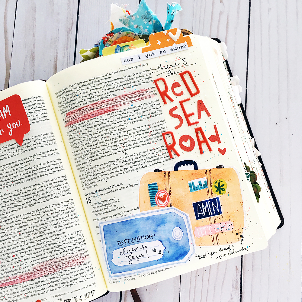 hybrid Bible journaling entry by Bailey Robert using digital printables | Words of Worship: Red Sea Road
