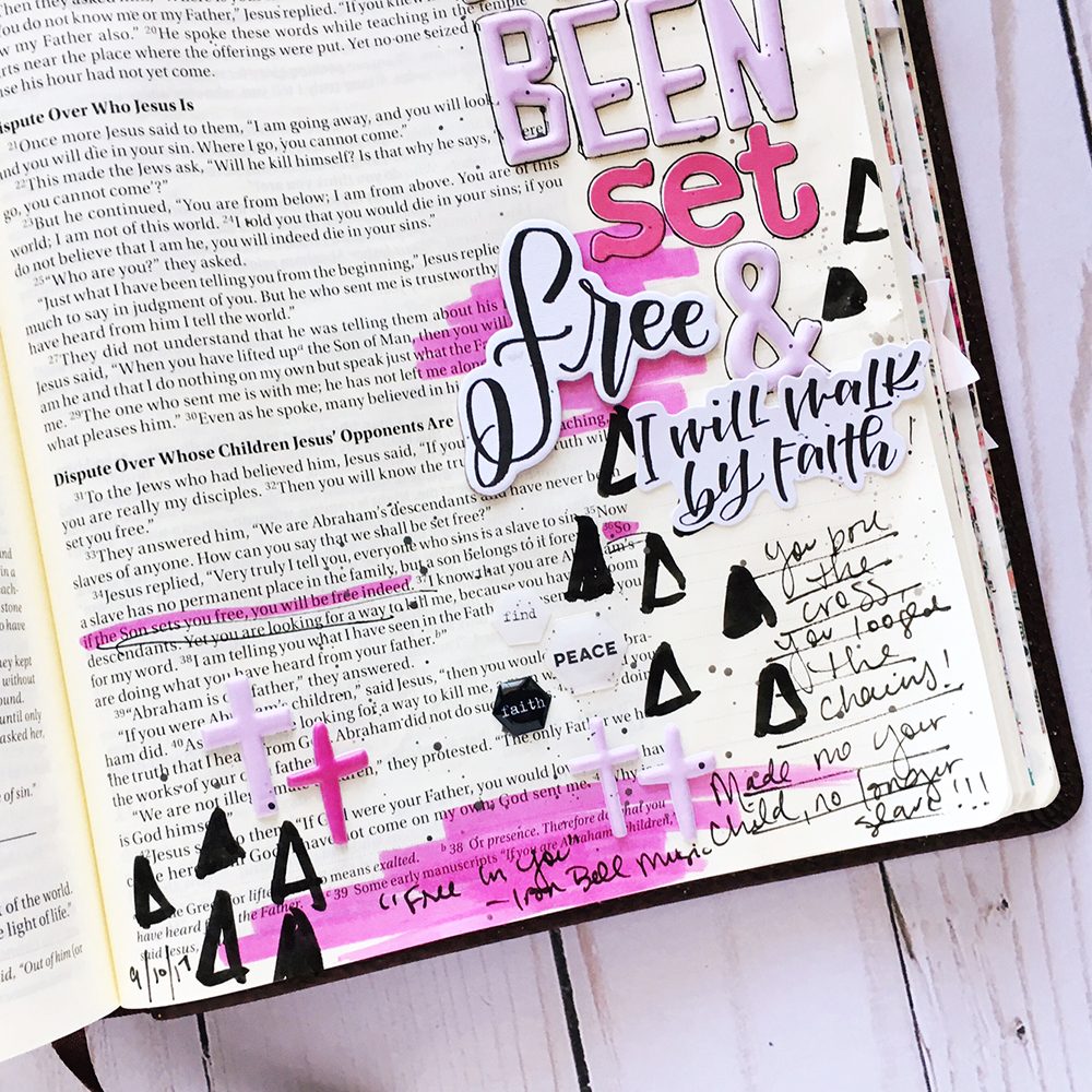 mixed media Bible journaling entry by Bailey Robert | Words of Worship: Free In You | Illustrated Faith Faith>Fear Collection