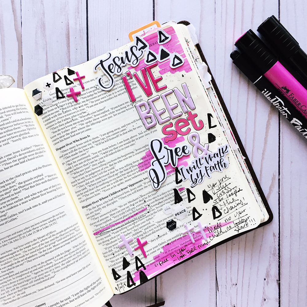 mixed media Bible journaling entry by Bailey Robert | Words of Worship: Free In You | Illustrated Faith Faith>Fear Collection