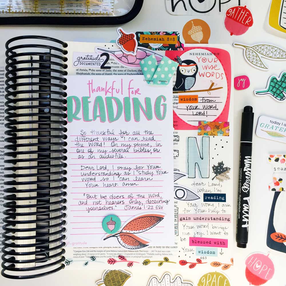 hybrid digital printable Bible journaling entry by Cristin Howell | Gratitude Documented Day 2 | Reading [Nehemiah 8:8]