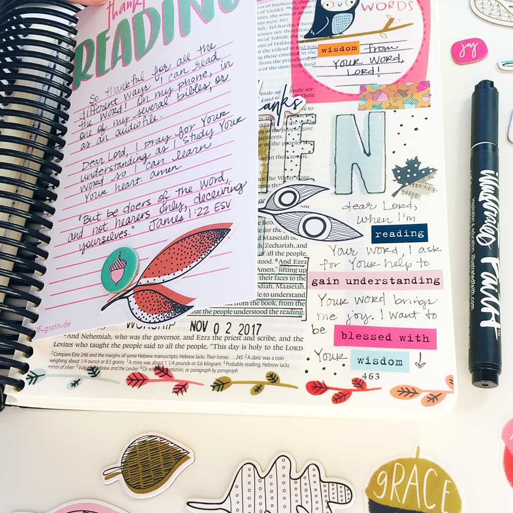 hybrid digital printable Bible journaling entry by Cristin Howell | Gratitude Documented Day 2 | Reading [Nehemiah 8:8]