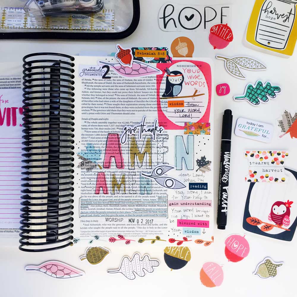 hybrid digital printable Bible journaling entry by Cristin Howell | Gratitude Documented Day 2 | Reading [Nehemiah 8:8]