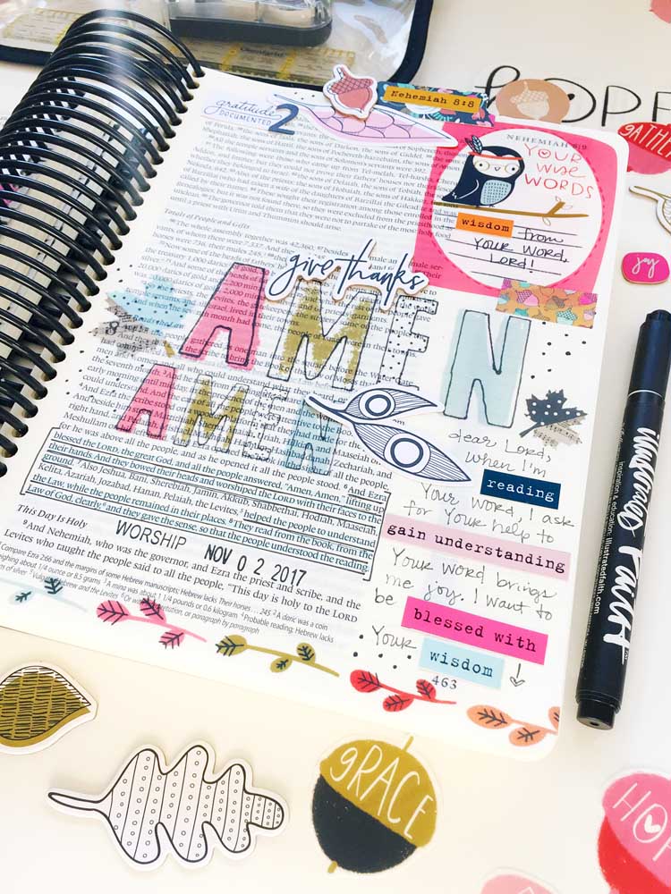 hybrid digital printable Bible journaling entry by Cristin Howell | Gratitude Documented Day 2 | Reading [Nehemiah 8:8]