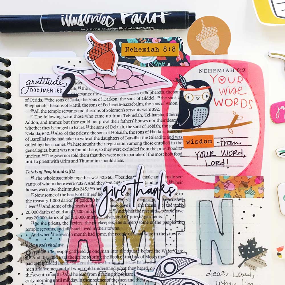 hybrid digital printable Bible journaling entry by Cristin Howell | Gratitude Documented Day 2 | Reading [Nehemiah 8:8]