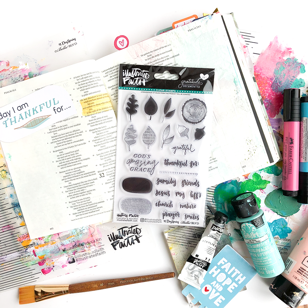 mixed media Bible journaling tutorial - painted stamping by Heather Greenwood | Illustrated Faith Gratitude Documented Collection