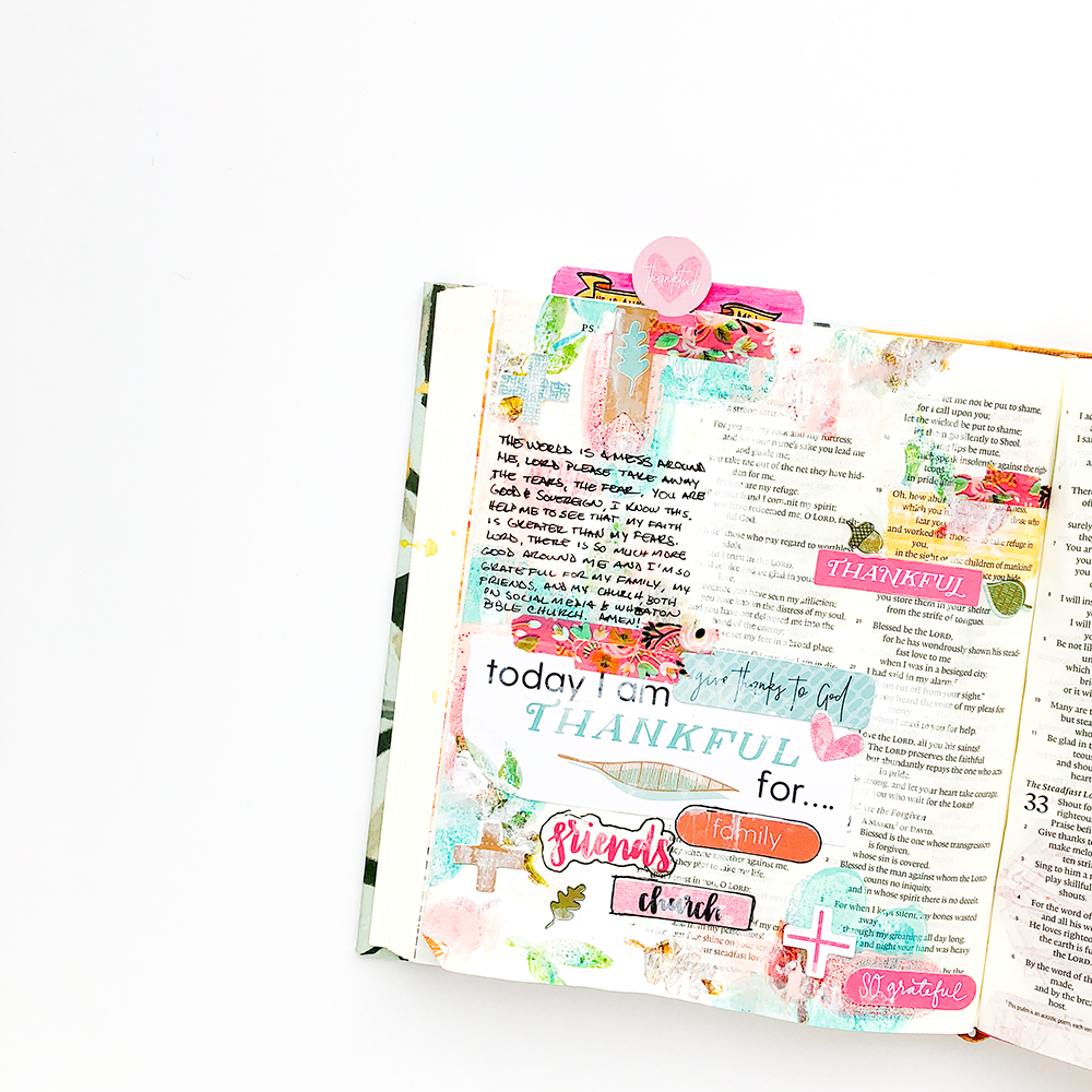mixed media Bible journaling tutorial - painted stamping by Heather Greenwood | Illustrated Faith Gratitude Documented Collection
