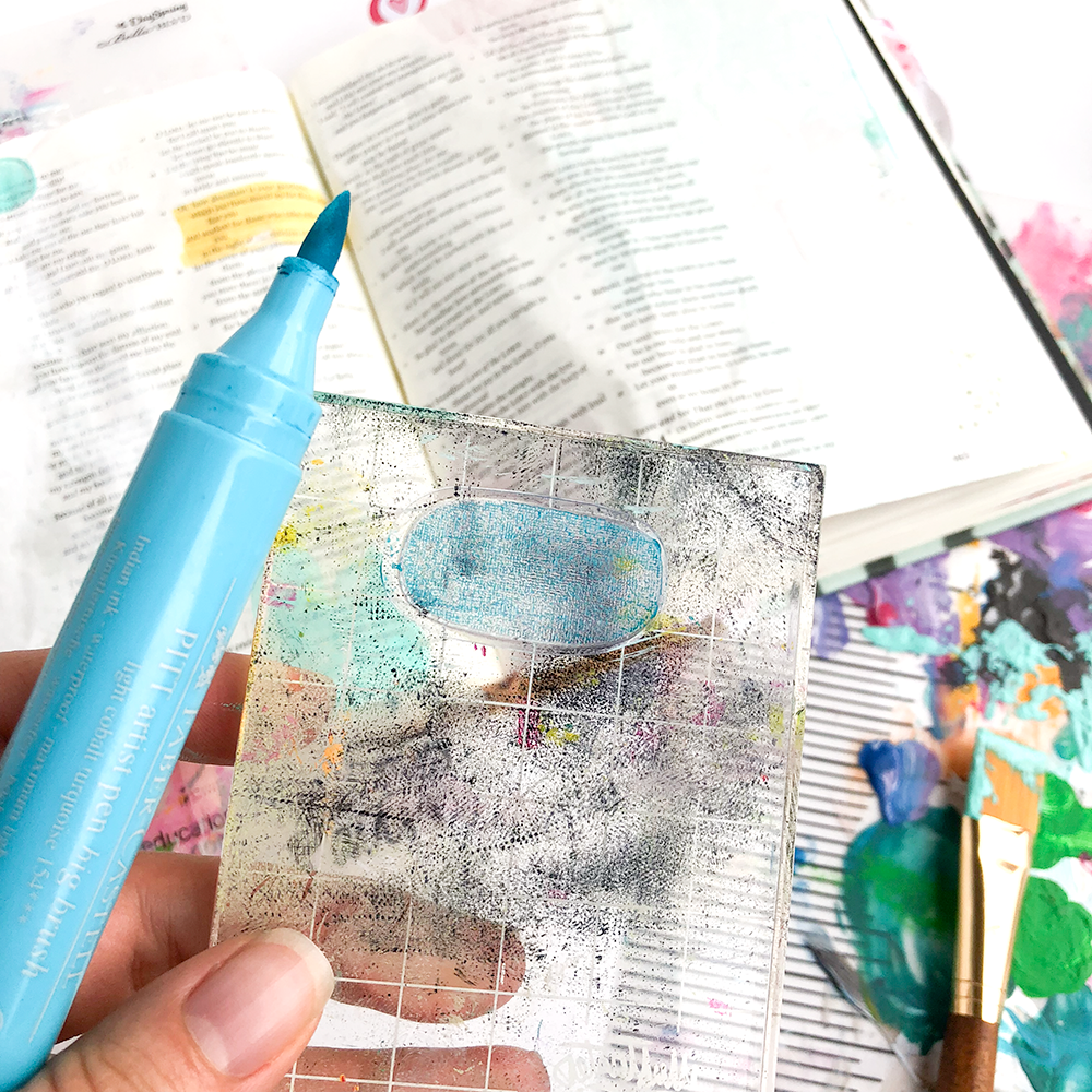 mixed media Bible journaling tutorial - painted stamping by Heather Greenwood | Illustrated Faith Gratitude Documented Collection