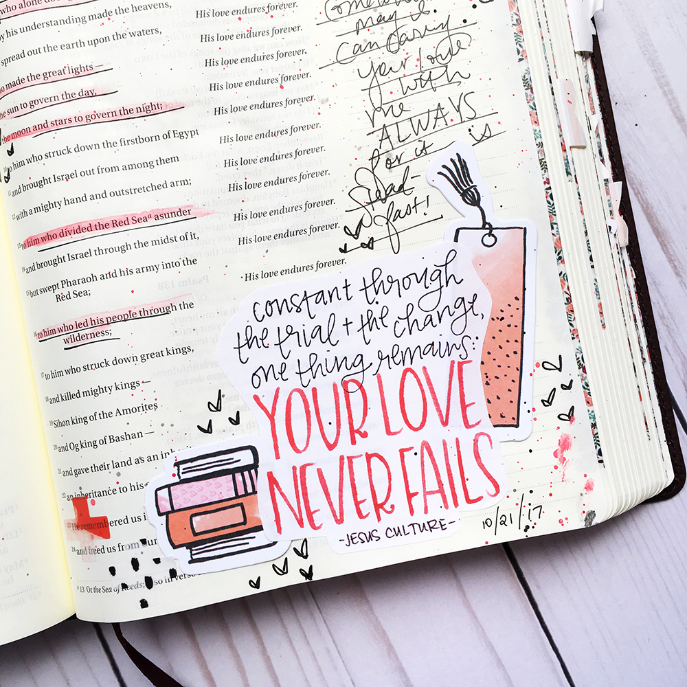 Bible journaling entry by Bailey Robert | Words of Worship: Your Love Never Fails