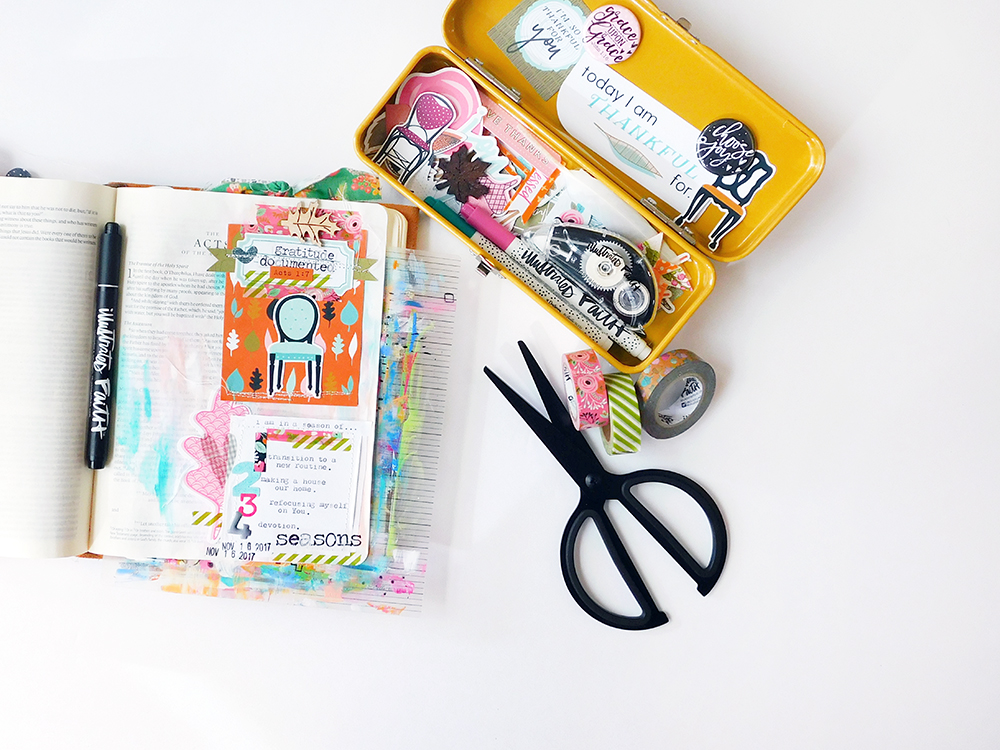 hybrid Bible journaling by Elaine Davis using digital printables | Gratitude Documented Day 21 | Seasons [Acts1:7]