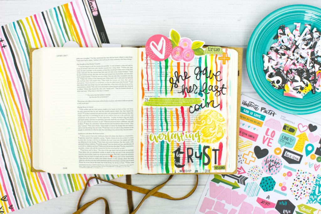 mixed media Bible Journaling Tutorial by Amy Bruce | Adding Texture with Pencil Rubbings - Widows Coin