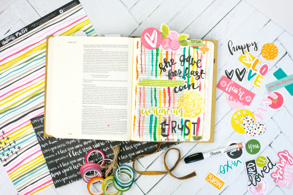 mixed media Bible Journaling Tutorial by Amy Bruce | Adding Texture with Pencil Rubbings - Widows Coin