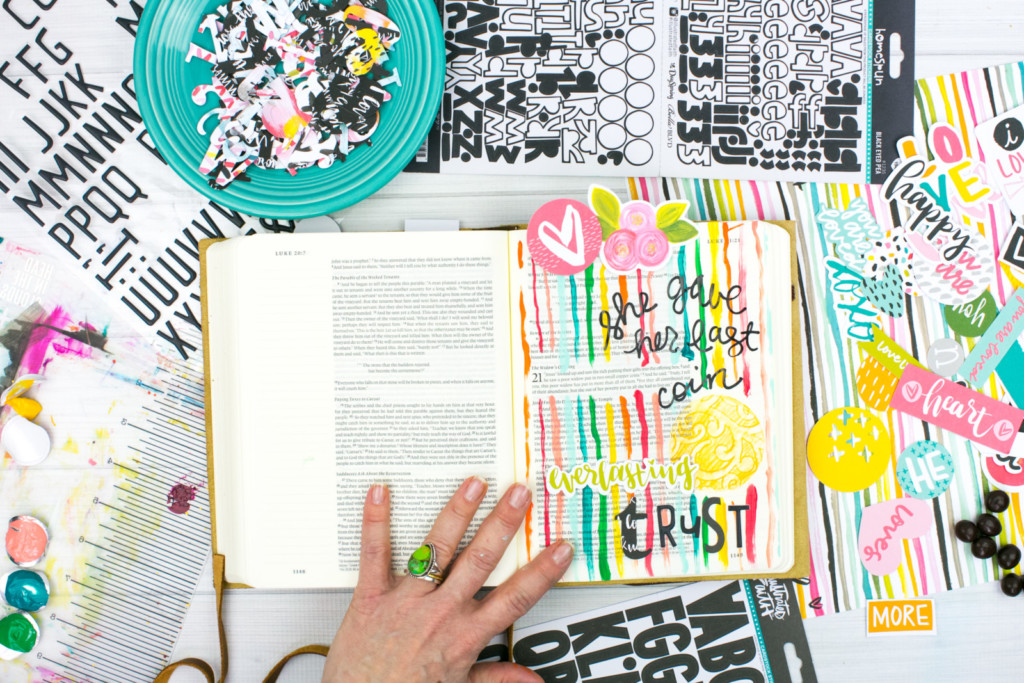 mixed media Bible Journaling Tutorial by Amy Bruce | Adding Texture with Pencil Rubbings - Widows Coin