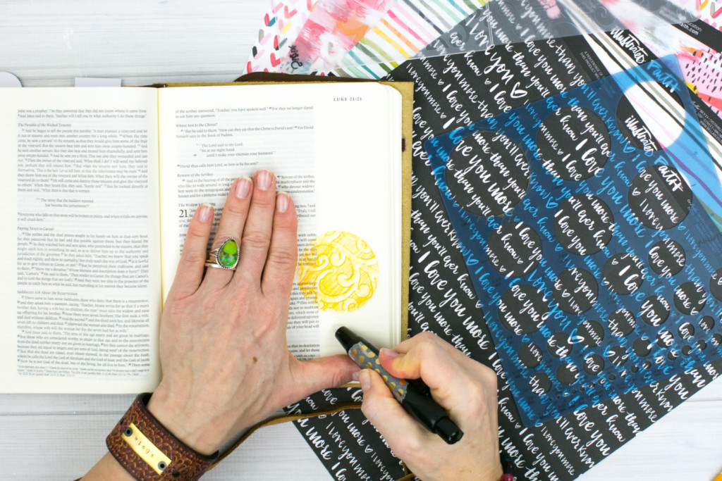 mixed media Bible Journaling Tutorial by Amy Bruce | Adding Texture with Pencil Rubbings - Widows Coin