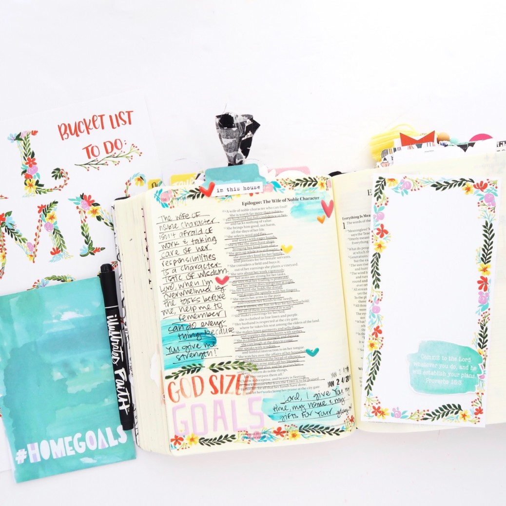 Bible Journaling Process Video by Jillian aka Hello Jillsky | Print and Pray Shop Back to Basics | #if_goals Home Goals