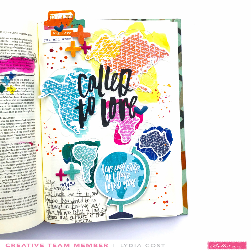 Bible journaling, scrapbooking, and card making inspriation from the Bella Blvd Creative Team using Illustrated Faith's Fruit of the Spirit Collection, Illustrated Faith's All People All Nations Collection, and Illustrated Faith's Basics Clear Stickers - February 2018