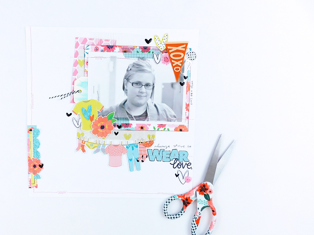 Hybrid Scrapbooking Page by Elaine Davis using digital printables and Bella Blvd's Mom Life | Always Strive to Wear Love