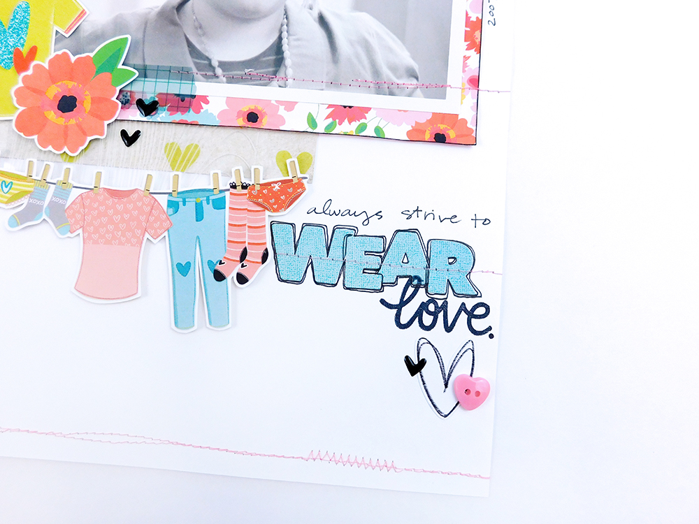 Hybrid Scrapbooking Page by Elaine Davis using digital printables and Bella Blvd's Mom Life | Always Strive to Wear Love