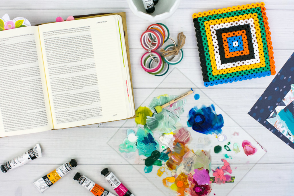 Mixed Media Bible Journaling Tutorial by Amy Bruce using Highligher Tape, All Peoples All Nations, and Brush Lettering Clear Stickers | Not of this World - Washi Tape Masking with Acrylics