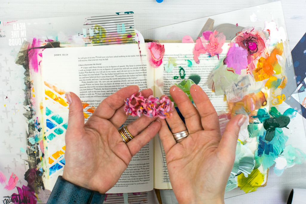 Mixed Media Bible Journaling Tutorial by Amy Bruce using Highligher Tape, All Peoples All Nations, and Brush Lettering Clear Stickers | Not of this World - Washi Tape Masking with Acrylics