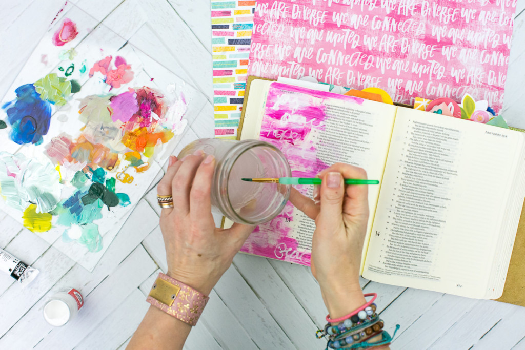 Mixed Media Bible Journaling Tutorial by Amy Bruce | Peacemaker - Acrylic Dry Brush and Letters