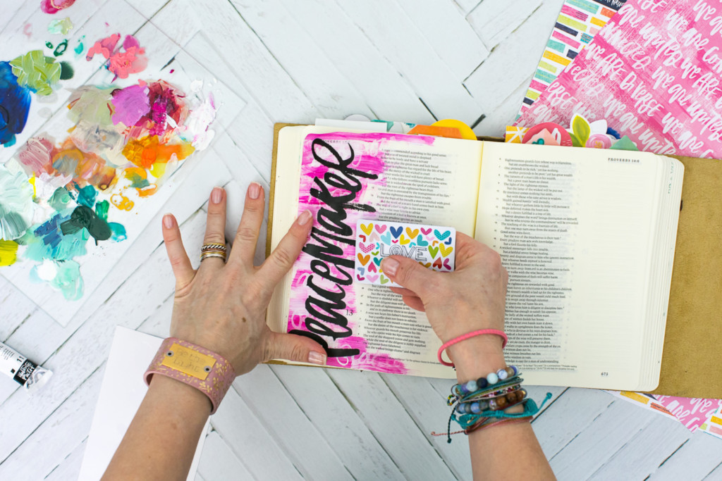 Mixed Media Bible Journaling Tutorial by Amy Bruce | Peacemaker - Acrylic Dry Brush and Letters