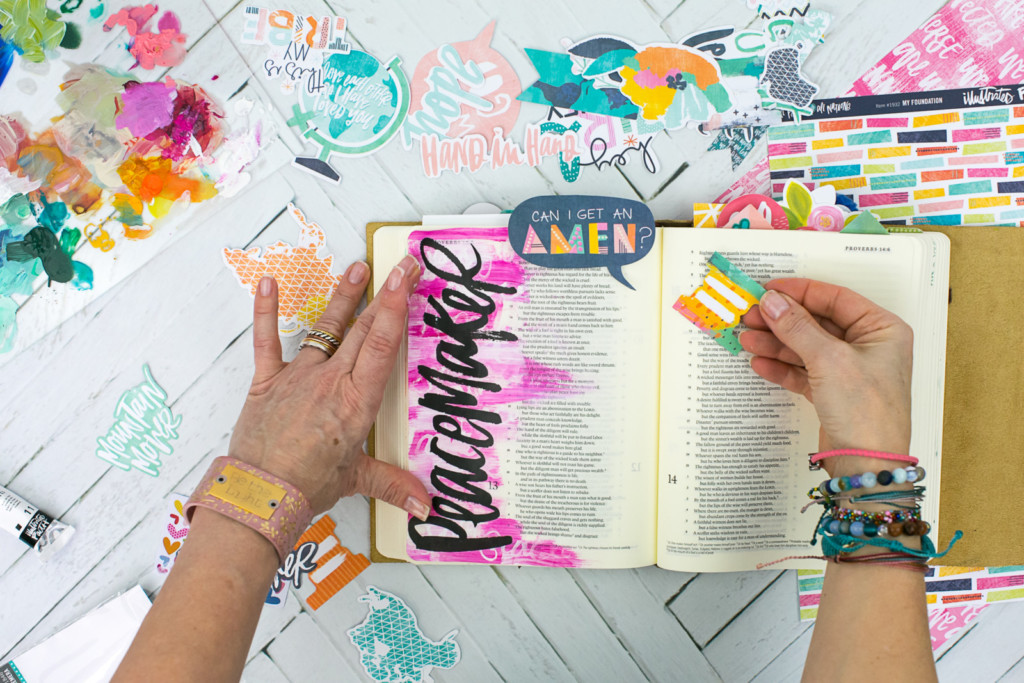 Mixed Media Bible Journaling Tutorial by Amy Bruce | Peacemaker - Acrylic Dry Brush and Letters