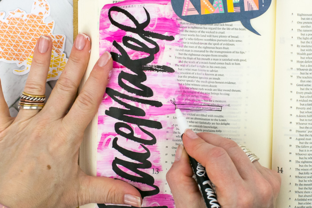 Mixed Media Bible Journaling Tutorial by Amy Bruce | Peacemaker - Acrylic Dry Brush and Letters