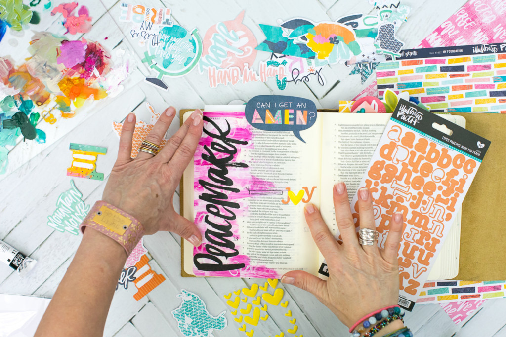 Mixed Media Bible Journaling Tutorial by Amy Bruce | Peacemaker - Acrylic Dry Brush and Letters
