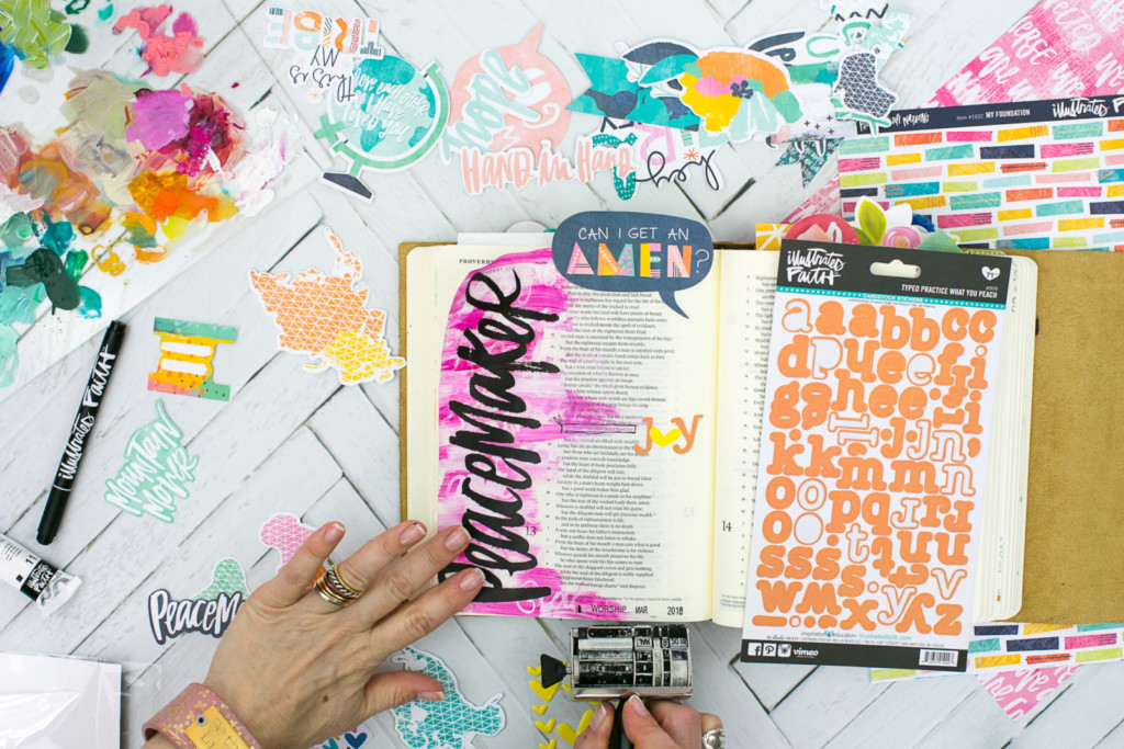 Mixed Media Bible Journaling Tutorial by Amy Bruce | Peacemaker - Acrylic Dry Brush and Letters