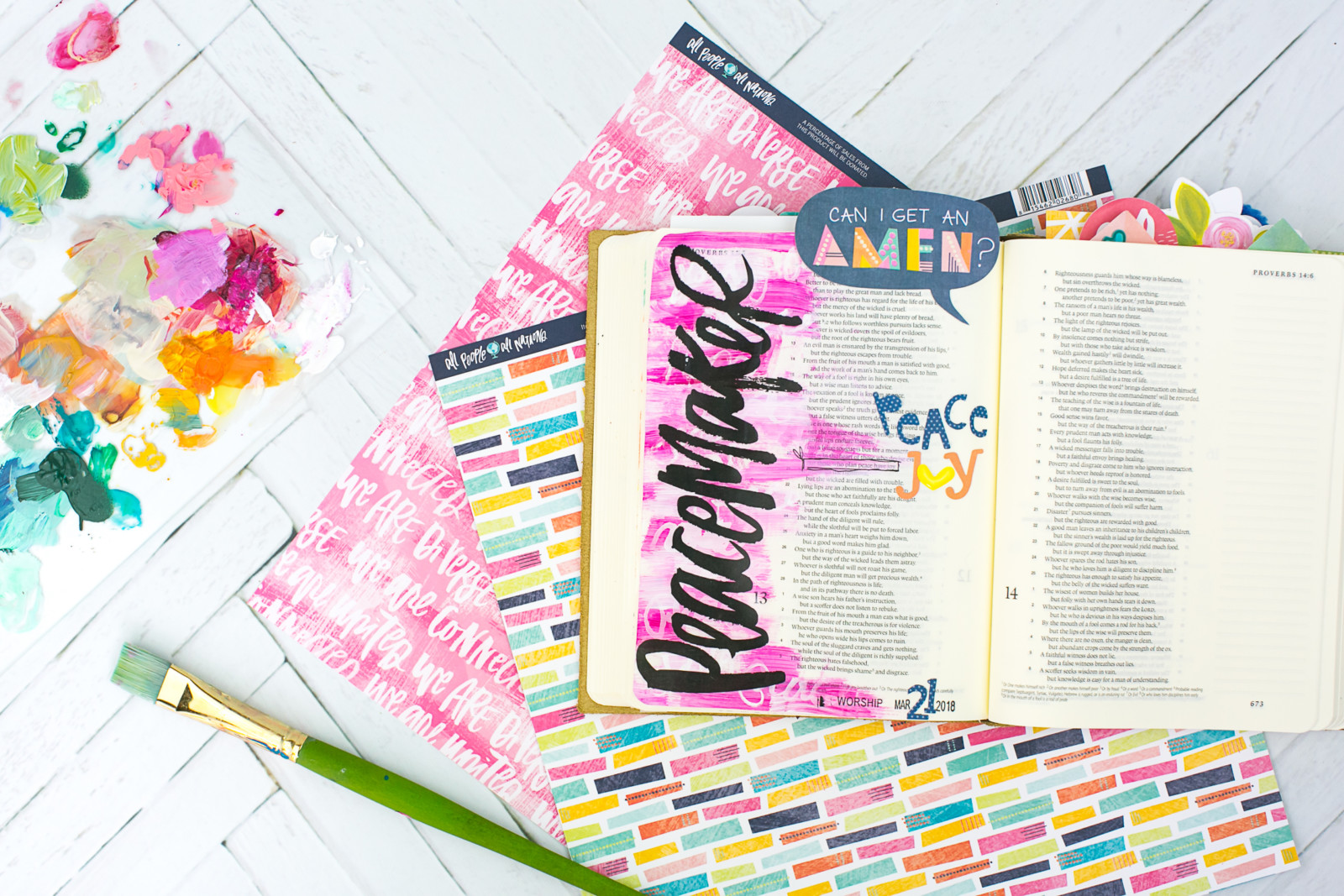 Mixed Media Bible Journaling Tutorial by Amy Bruce | Peacemaker - Acrylic Dry Brush and Letters