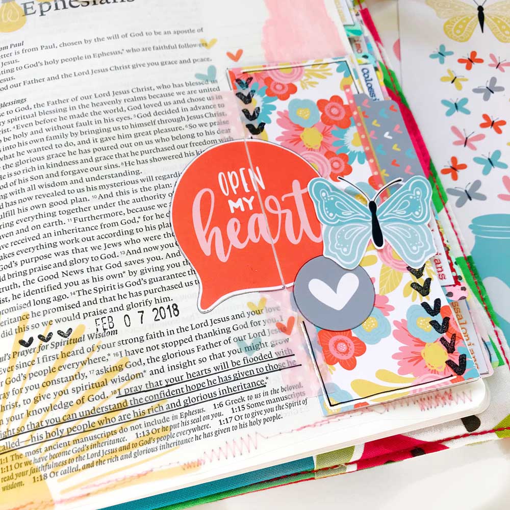 Mixed Media Hybrid Bible Journaling using digital printables by Cristin Howell | Open My Heart | Print and Pray Shop