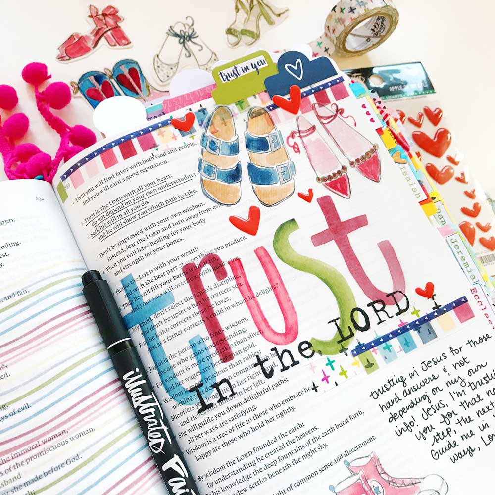 Mixed Media Hybrid Bible Journaling by Cristin Howell using digital printables | Trust in the Lord