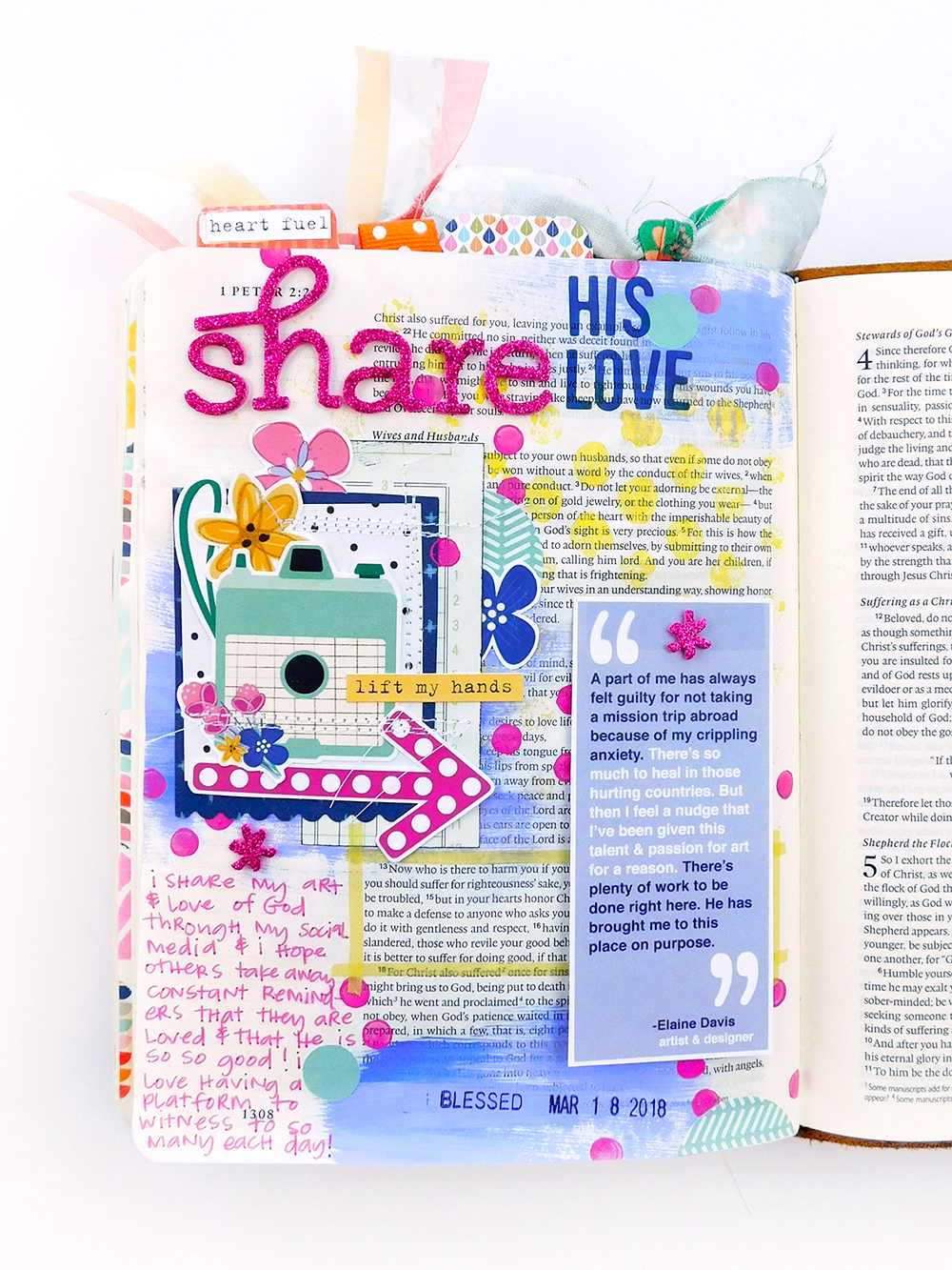 Mixed Media Hybrid Bible Journaling by Elaine Davis using digital printables | Insta-Love