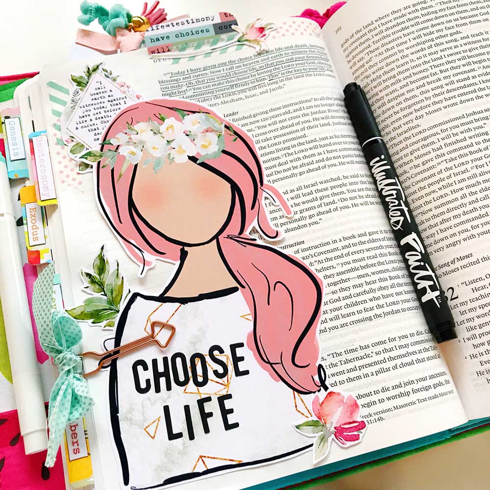 Hybrid Print and Pray Bible Journaling by Cristin Howell using digital printables | Choose Life