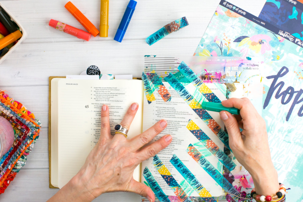 Mixed Media Bible Journaling Tutorial by Amy Bruce | Jesus Take Control | Washi Tape Masking and Gelatos