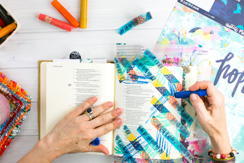 Mixed Media Bible Journaling Tutorial by Amy Bruce | Jesus Take Control | Washi Tape Masking and Gelatos