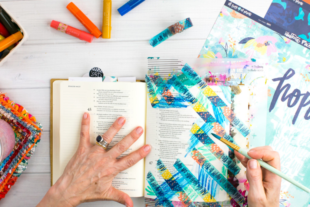 Mixed Media Bible Journaling Tutorial by Amy Bruce | Jesus Take Control | Washi Tape Masking and Gelatos