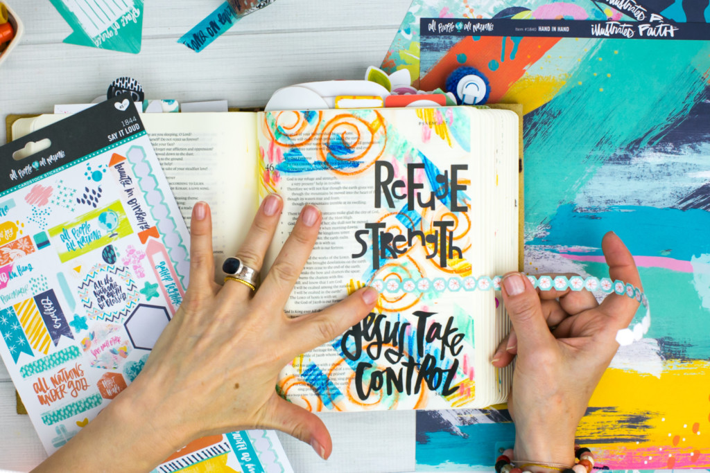 Mixed Media Bible Journaling Tutorial by Amy Bruce | Jesus Take Control | Washi Tape Masking and Gelatos