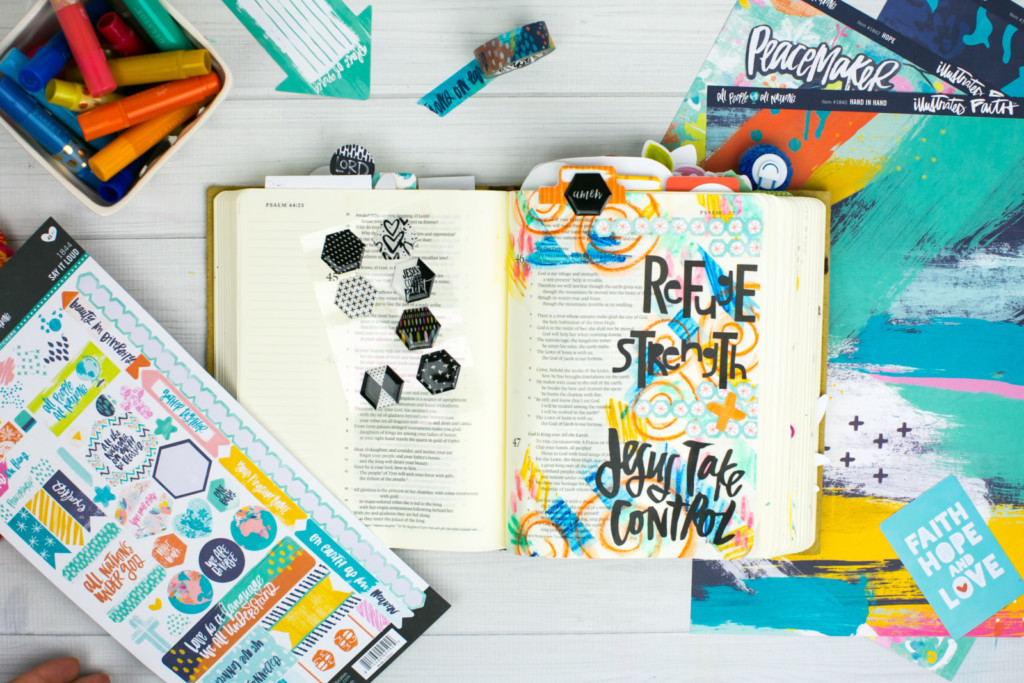 Mixed Media Bible Journaling Tutorial by Amy Bruce | Jesus Take Control | Washi Tape Masking and Gelatos