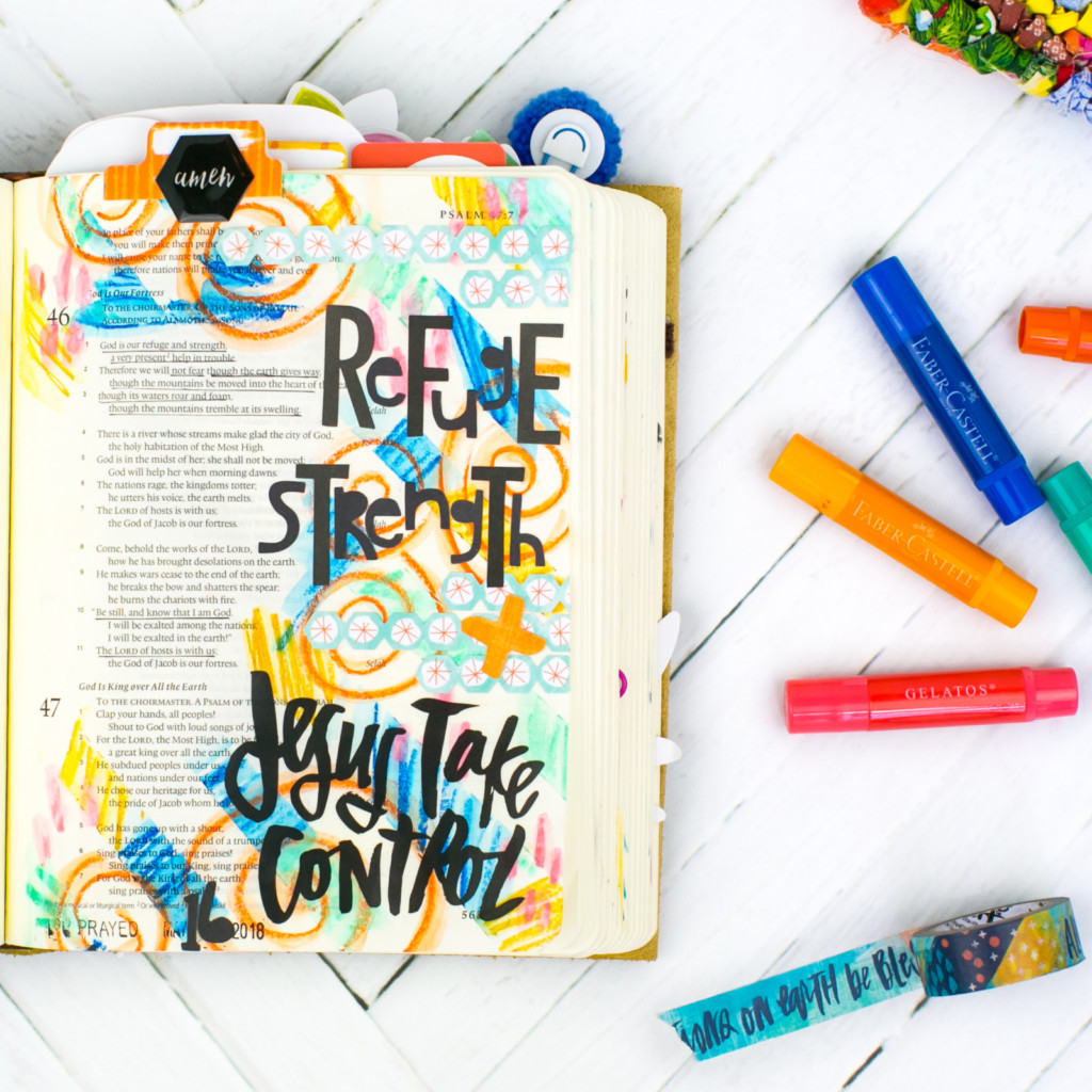 Mixed Media Bible Journaling Tutorial by Amy Bruce | Jesus Take Control | Washi Tape Masking and Gelatos