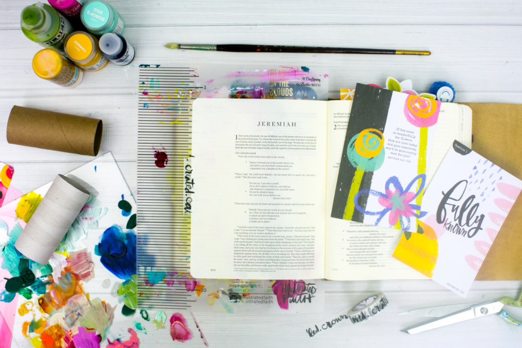 Mixed Media Bible Journaling Tutorial by Amy Bruce | Known - Fun with Acrylics and Cardboard Rolls