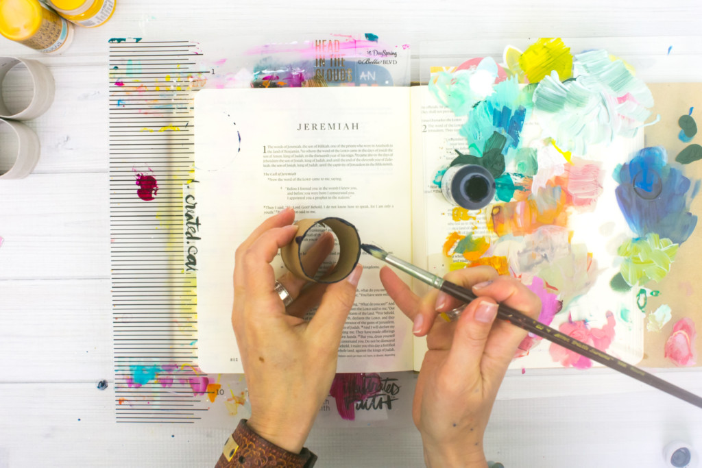 Mixed Media Bible Journaling Tutorial by Amy Bruce | Known - Fun with Acrylics and Cardboard Rolls